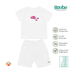 Bộ áo quần cộc tay cúc bấm vai màu trắng cho bé sơ sinh và trẻ nhỏ Boube, vải Cotton organic thoáng mát - Size 0-24M