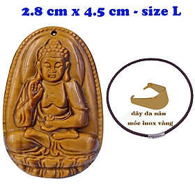 Mặt Phật A di đà đá mắt hổ 4.5 cm kèm vòng cổ dây da nâu - mặt dây chuyền size lớn - size L, Mặt Phật bản mệnh