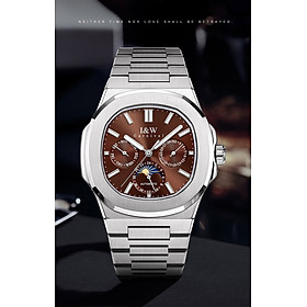 Đồng hồ nam chính hãng I&W CARNIVAL 55886G-4 mặt nâu size mặt 42mm,kính sapphire ,chống nước 50m,dây thép không gỉ