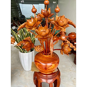 Mua 1 Bình hoa sen gỗ hương đỏ  25 cành hoa lá gương  bằng gỗ hương đá trang trí phòng khách  phòng thờ quá đẹp