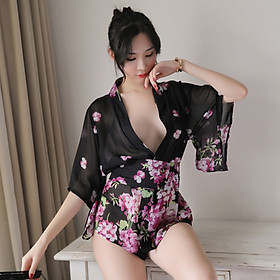 Áo choàng kimono xuyên thấu đồ ngủ gợi cảm phối ren sang trọng