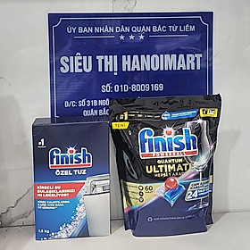 Combo Viên rửa bát Finish Quantum Max 100 viên + Muối rửa bát finish dùng cho máy rửa bát 1,2kg