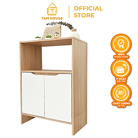 Mua Tủ kệ lò vi sóng phong cách Nordic trắng-vân gỗ Tâm House SC05