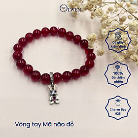 Vòng tay phong thủy mã não đỏ, charm bạc