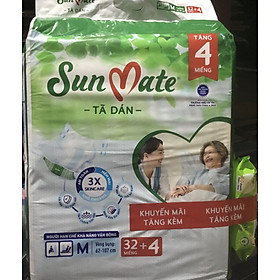 (Mẫu Mới) Tặng Kèm 1 Gói Khăn Ướt 80 Tờ - Tã Dán Sunmate M32 +4 (36 Miếng) - Tã Dán Cho Người Lớn (Bằng Size Và Tiết Kiệm Hơn Sunmate M10) -Hsd Luôn mới