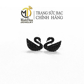 Bông tai nữ bạc đẹp, hoa tai kiểu khuyên thiên nga đính đá đen cá tính bạc 925 Minh Thoa JEWELRY