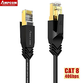 Dây cáp mạng CAT8 AMPCOM 2 đầu bấm sẵn, dài 1m đến 5m - HÀng chính hãng