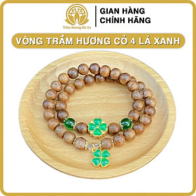 Vòng tay đôi trầm hương phong thủy HÀ XÁ mix charm cỏ 4 lá mạ vàng đeo tay cặp đôi nam nữ may mắn bình an tài lộc