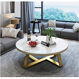 Bàn sofa tròn chân chéo, mặt đá 3D