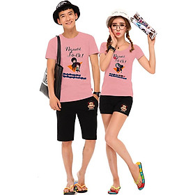 Bộ Áo Thun Đôi Nam Nữ Người Lạ Ơi Màu Hồng Ruốc - XL