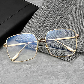 Kính Mắt Chống Ánh Sáng Xanh, Chống Nắng Uv 400 Mắt Vuông Oversize Kim Loại Cao Cấp (Nhiều Màu)