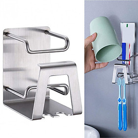 Kệ Inox Treo Bàn Chải SUS304 Không Rỉ Sét Dán Tường - Móc Inox Treo 2 Bàn Chải và Đựng Kem Đánh Răng Sử Dụng Keo Dán Tường Gạch men