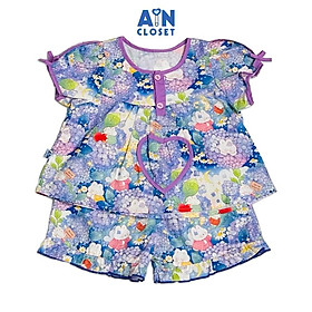 Bộ quần áo Ngắn bé gái hoạ tiết hoa Cẩm Tú Cầu Tím Cotton - AICDBGW77M53 - AIN Closet