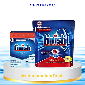 Combo Viên Finish All in one 120V + 1.5kg Muối rửa bát Finish chuyên dùng cho máy