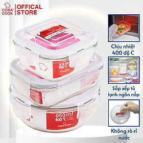 Mua Bộ 3 hộp thủy tinh trữ thực phẩm chịu nhiệt tròn 950ml chữ nhật 640ml vuông 320ml COBA COOK-CCS3R9L63