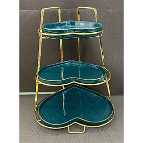 Mua KHAY ĐỰNG BÁNH KẸO HOA QUẢ SỨ 3 TẦNG KHUNG KIM LOẠI MẠ VÀNG HÌNH TIM - ANTH599