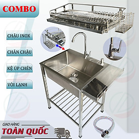 Mua COMBO Chậu Rửa Chén Bát Và Chân Chậu Có Bàn Chờ Kèm Kệ Úp Chén Treo Tường Đa Năng - Mua đủ bộ tặng dây cấp  vòi hút xà bông