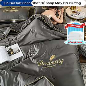 Bộ Chăn Ga Gối Đệm 5 Món Phi Lụa Tencel Dream City Cao Cấp Chuẩn Khách Sạn 5 Sao Bộ Drap Ra Ga Nệm Trải Giường ( Xin gửi shop chiều cao nệm )