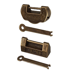 Vintage Chinese Style Antique Carved Word Padlock Locks With Key 2 Kinds