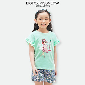 Quần Áo Bé Gái Size Đại Bigfox Miss Meow Mùa Hè Kiểu Hàn Quốc Vải Cotton In Cô Gái Và Xích Đu Dễ Thương Size Trẻ Em 3-11 Tuổi 30kg 40kg