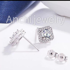 Bộ dây chuyền - bông tai nữ bạc 925 đính đá thời trang Hàn Quốc, Anchi jewelry
