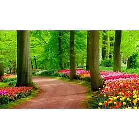 Mua Tranh dán tường 3d ép lụa kim sa-có sẵn keo con đường hoa H99