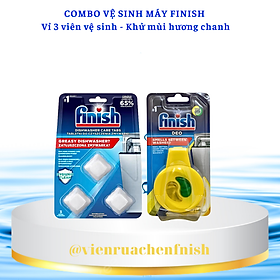 Combo viên vệ sinh máy rửa chén bát Finish vỉ 3 viên + Tinh dầu treo khử mùi máy rửa chén Finish