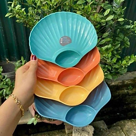 Mua Đĩa lúa mạch vỏ sò nhiều màu sắc  đẹp mắt có ngăn đựng sốt chấm tiện dụng