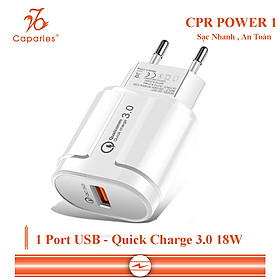 Củ Sạc Nhanh Quick Charge 3.0 Siêu Bền, 1 cổng USB , Chống Nóng, Sạc Nhanh 3.0 - Chính Hãng CAPARIES VIỆT NAM