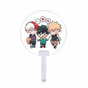 Quạt tròn cán nhựa IN HÌNH Todoroki Shoto Bakugo Katsuki Midoriya Izuku Học Viện Anh Hùng anime chibi