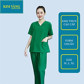 Hình ảnh [KIM VÀNG] Bộ đồng phục y tá, spa, điều dưỡng đồng phục bệnh viện tay ngắn chất liệu kaki thun - Màu xanh két