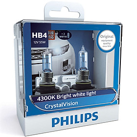 Hộp 2 Bóng Đèn Pha Xe Hơi Philips Crystal Vision HB4 9006CVSM 12V 55W 4300K - Hàng Chính Hãng