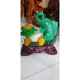 Mua Tượng Phong Thủy Cá Chép Xanh To Ngậm Châu Đỏ Bắp Cải Có Cá có nước có tiền Bắp cải tượng trưng cho của cải thêm 2 cá vàng nhỏ xinh xinh cóc vàng ngậm tiền Size 39cm x 33cm x 17cm Anh Chị trưng phòng khách nhà  công ty  quà biếu tặng ý nghĩa ạ