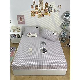 Bộ ga gối cotton đũi LIDACO họa tiết kẻ đôi mắt mềm mát ga nệm bo chun theo kích thước yêu cầu nhiều mẫu lựa chọn