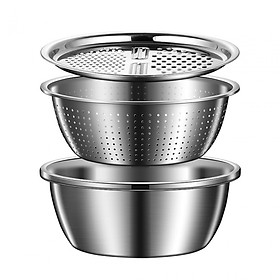 Stainless Steel Grater Basin Kitchen Vegetable Washing Bowl Portable