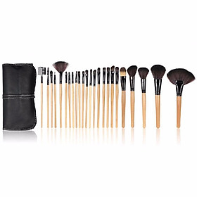 Wood 24Pcs Makeup Brushes Kit Professional Cosmetic Make Up Set + Pouch Bag Case Black H10074