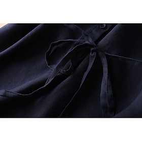 Đầm Nữ Linen Sơ Mi Tay Lửng Phối Dây Eo Công Sở Màu Xanh Đen ARCTIC HUNTER  AH161