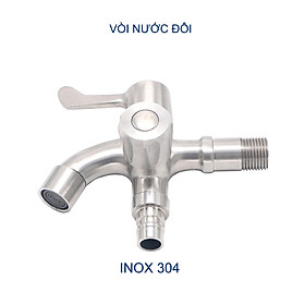 Vòi nước lạnh đôi gắn tường bằng Inox304 V5008-có đầu cho cấp nước máy giặt