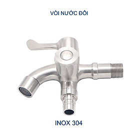 Mua Vòi nước lạnh đôi gắn tường bằng Inox304 V5008-có đầu cho cấp nước máy giặt