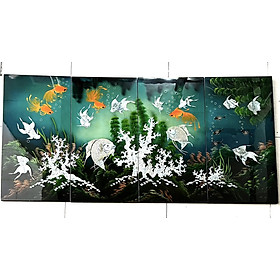 Mua Tranh sơn mài khảm cừ tranh CÁ PHONG THỦY Bộ 4 tấm 80x160 cm hàng cao cấp dày dặn xuất khẩu