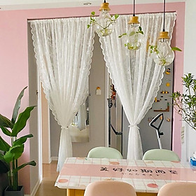 Mua Rèm cửa sổ vải ren  rèm cửa phối ren hoạ tiết hoa trắng cực tây  trang trí phòng phong cách bắc âu