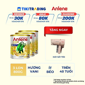 Combo 3 TPBS Anlene Gold hương vani 800g - Tặng máy sấy tóc