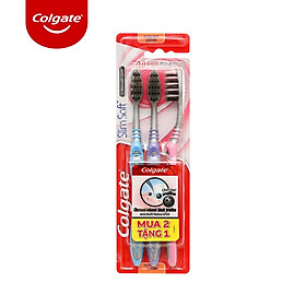 Bộ 3 Bàn chải Colgate Slimsoft Between Charcoal lông chải mềm mảnh xen sợi phủ than hoạt tính