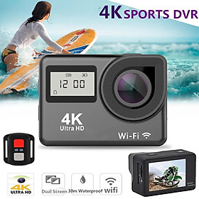 Camera hành động 4K Ultra HD Double IPS LCD WiFi 16MP 170D 30M GO WaterProof Pro Sport DV Máy ảnh video mũ bảo hiểm có màu điều khiển từ xa: màu đen