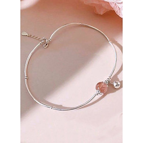 Lắc chân bạc đá thạch anh dâu phối chuông treo mệnh hỏa, thổ - Ngọc Quý Gemstones