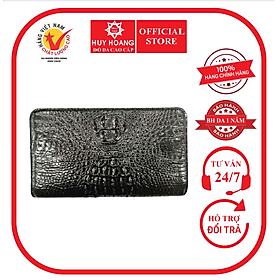 Ví cầm tay Huy Hoàng da cá sấu 1 khóa màu đen HT3226