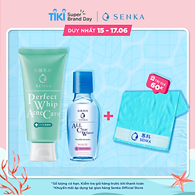 Combo Sữa rửa mặt dành cho da mụn Senka Perfect Whip Acne Care 100g + Nước tẩy trang Senka All Clear White 70ml