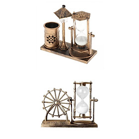 2Pcs Vintage Hourglass Sand Glass Timer Pen Holder Office Decor Collectible
