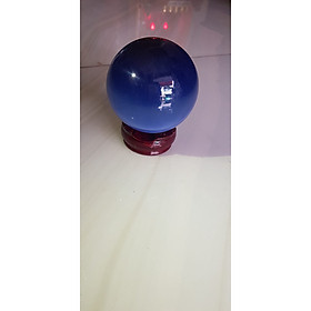 Trái Bi Phong Thủy Đá Mắt Mèo Xanh Dương đậm đẹp cao 10cm x đk 8cm đế gỗ may mắn để bàn làm việc, bàn ở nhà, công ty may mắn tài lộc hợp mệnh Thủy, mệnh Mộc ạ