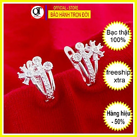 Bông tai nữ thời trang chất liệu bạc 925 khóa bật đeo sát tai đính đá cao cấp trang sức Bạc Quang Thản - QTBT140